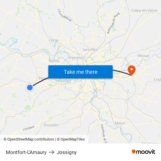 Montfort-L'Amaury to Jossigny map