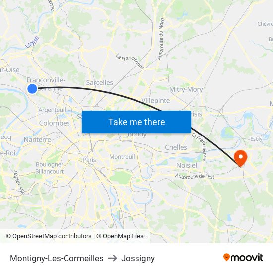 Montigny-Les-Cormeilles to Jossigny map