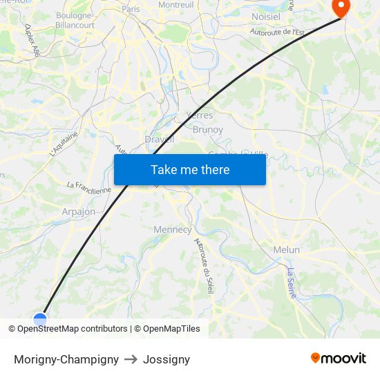 Morigny-Champigny to Jossigny map