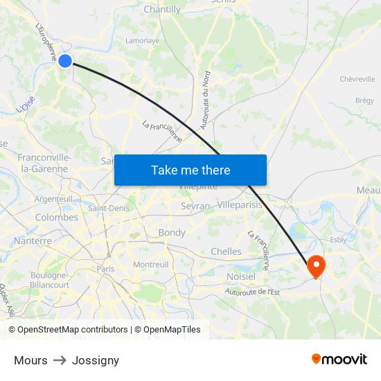 Mours to Jossigny map