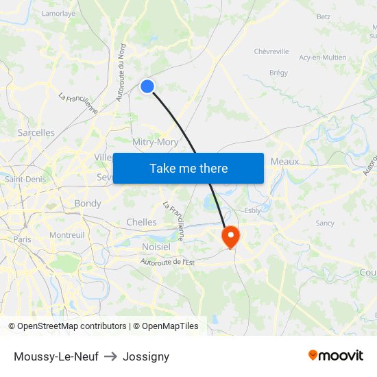 Moussy-Le-Neuf to Jossigny map
