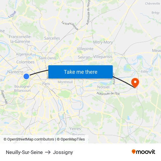 Neuilly-Sur-Seine to Jossigny map