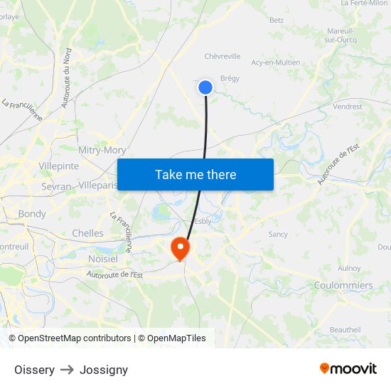 Oissery to Jossigny map