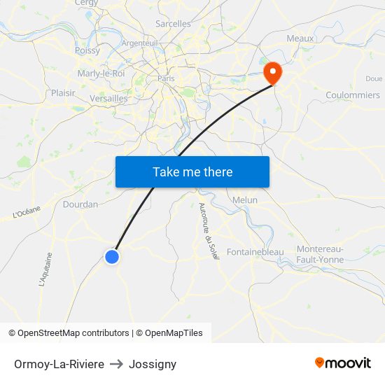 Ormoy-La-Riviere to Jossigny map