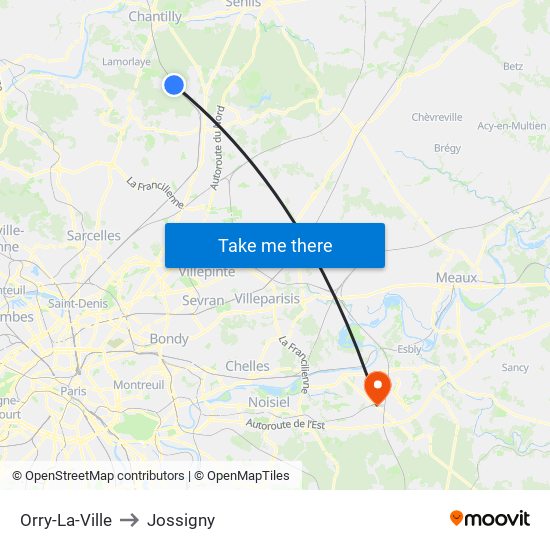 Orry-La-Ville to Jossigny map