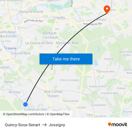 Quincy-Sous-Senart to Jossigny map