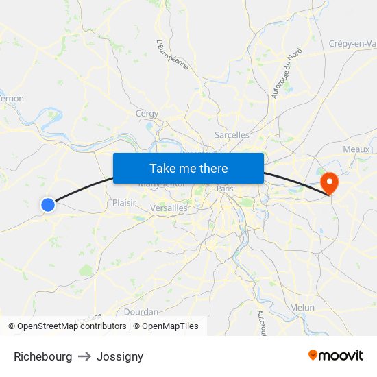 Richebourg to Jossigny map
