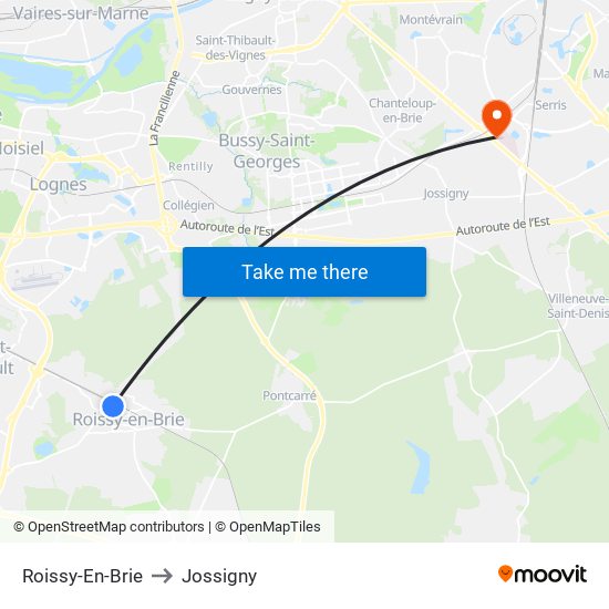 Roissy-En-Brie to Jossigny map