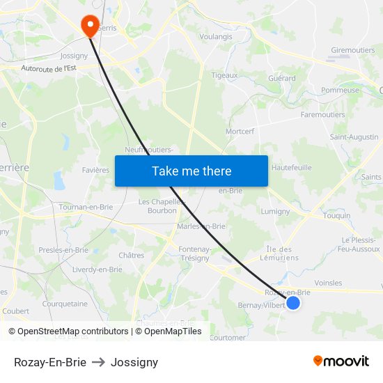 Rozay-En-Brie to Jossigny map