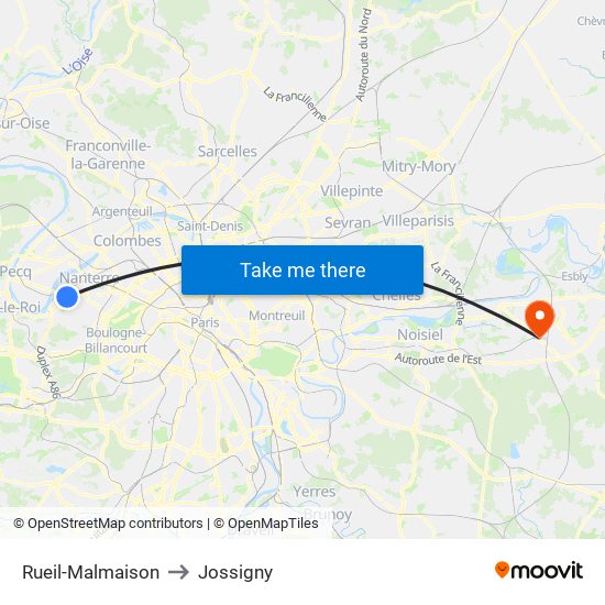 Rueil-Malmaison to Jossigny map