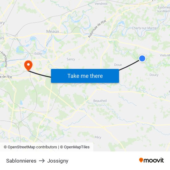 Sablonnieres to Jossigny map