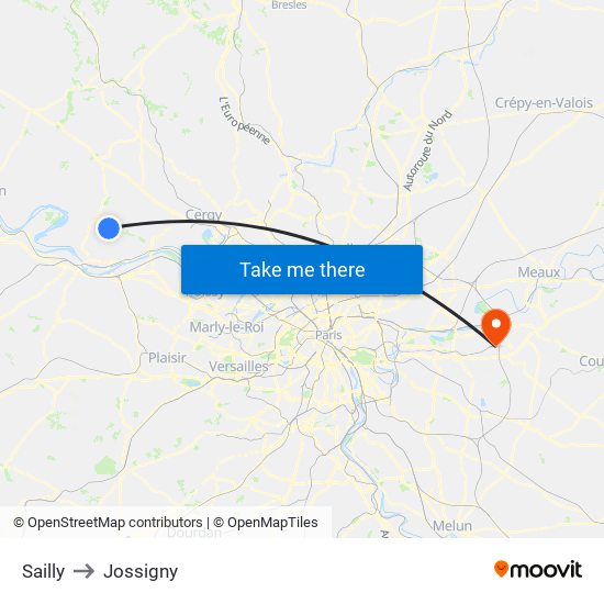 Sailly to Jossigny map