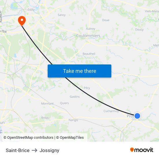 Saint-Brice to Jossigny map