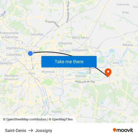 Saint-Denis to Jossigny map
