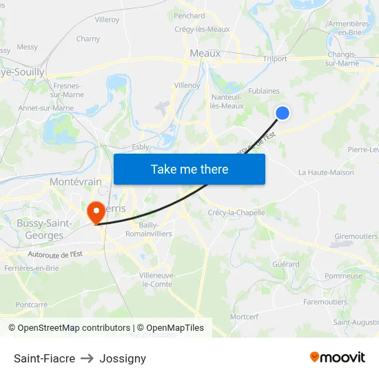 Saint-Fiacre to Jossigny map