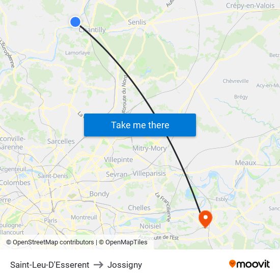 Saint-Leu-D'Esserent to Jossigny map