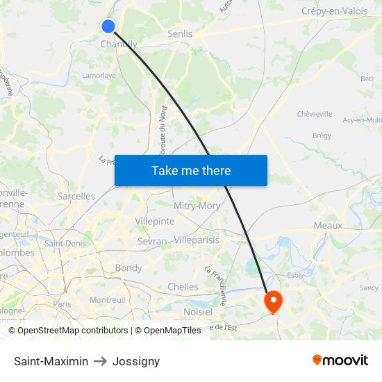 Saint-Maximin to Jossigny map