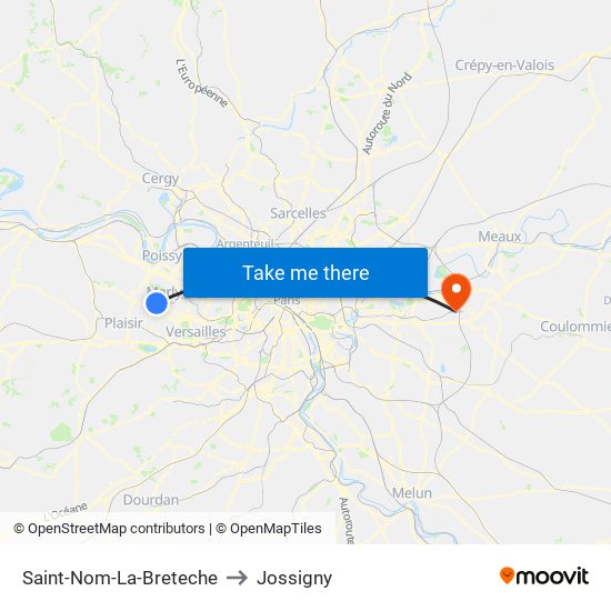 Saint-Nom-La-Breteche to Jossigny map
