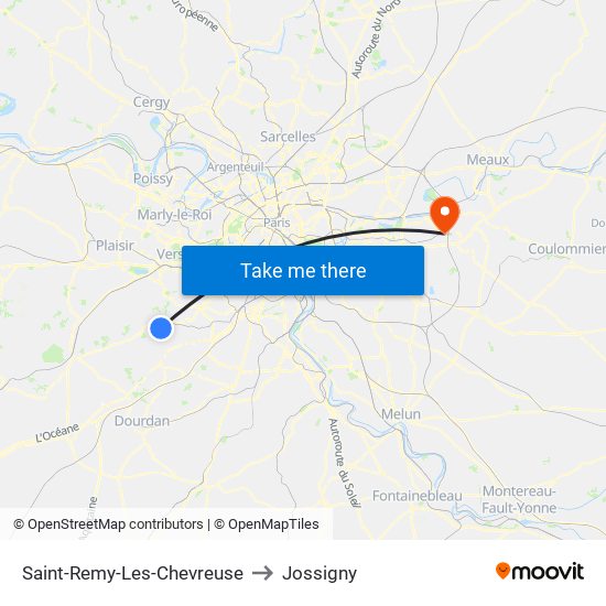 Saint-Remy-Les-Chevreuse to Jossigny map