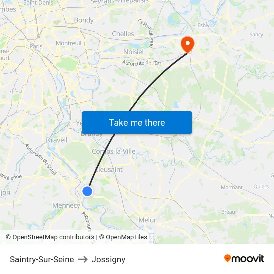 Saintry-Sur-Seine to Jossigny map