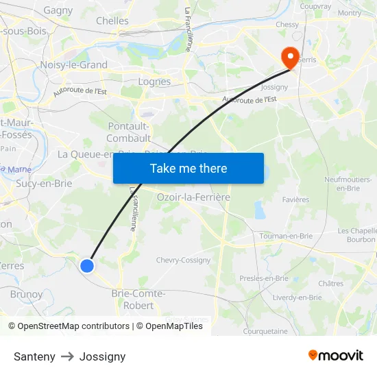 Santeny to Jossigny map