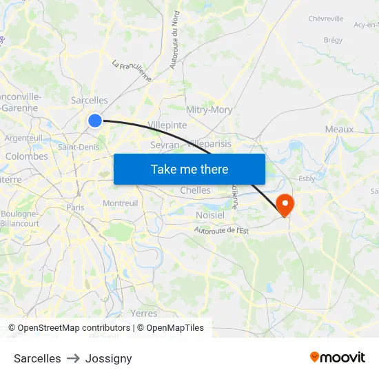 Sarcelles to Jossigny map