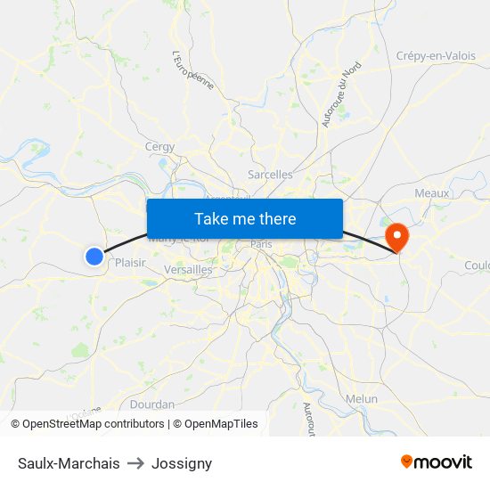 Saulx-Marchais to Jossigny map