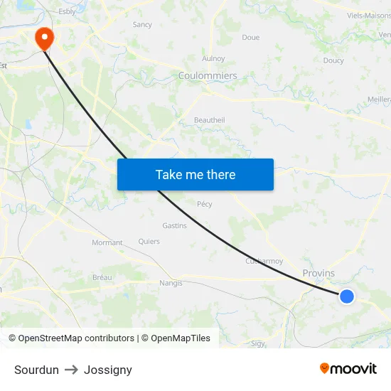Sourdun to Jossigny map