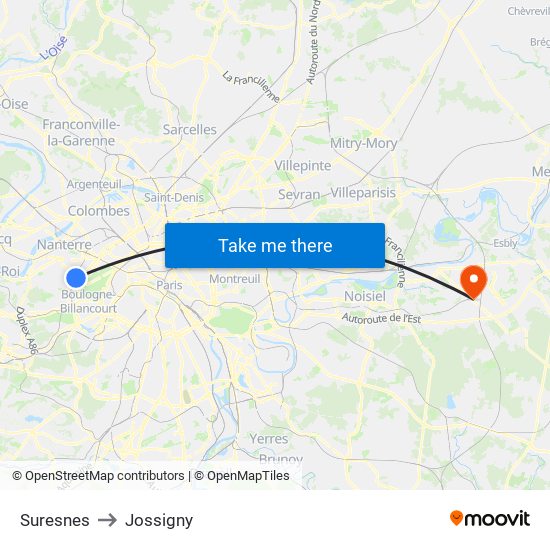 Suresnes to Jossigny map