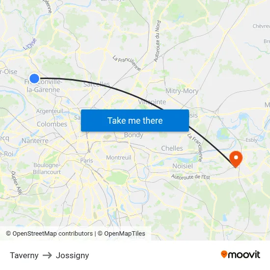 Taverny to Jossigny map