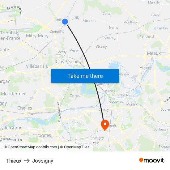 Thieux to Jossigny map