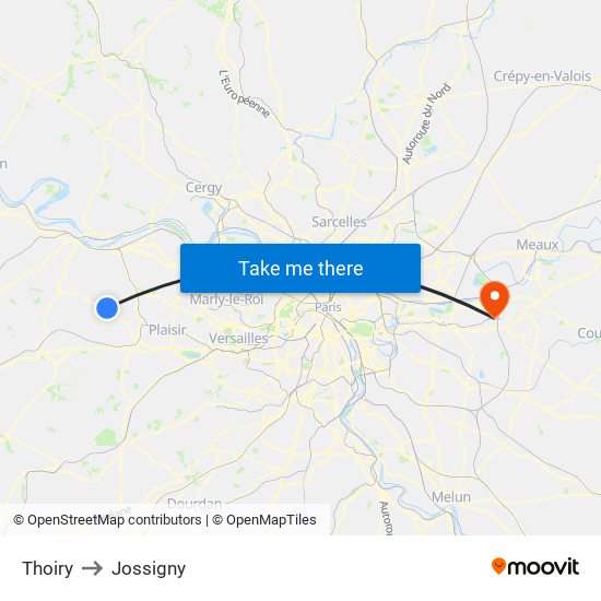 Thoiry to Jossigny map