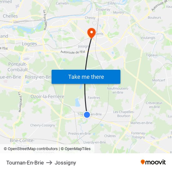 Tournan-En-Brie to Jossigny map