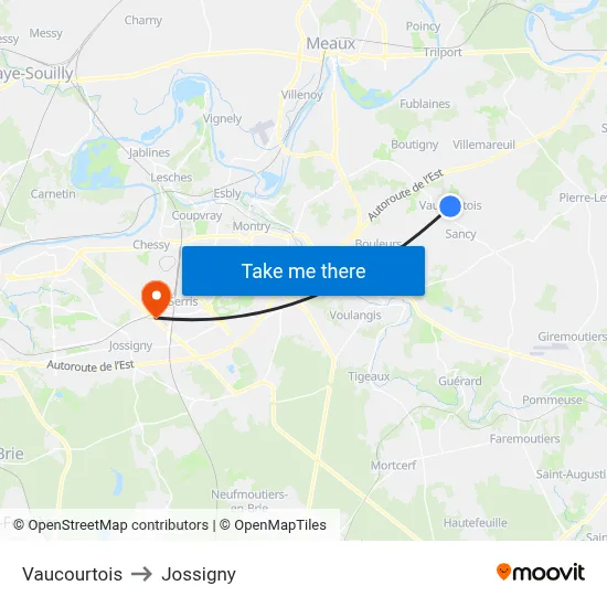 Vaucourtois to Jossigny map