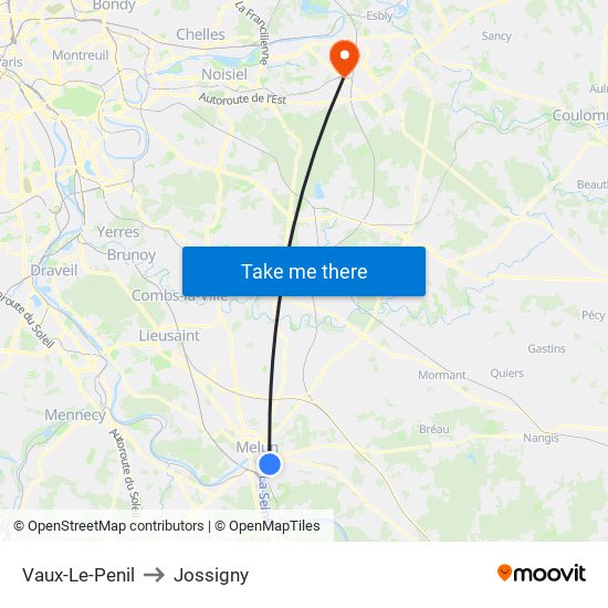 Vaux-Le-Penil to Jossigny map