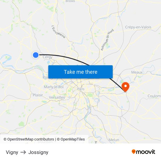 Vigny to Jossigny map