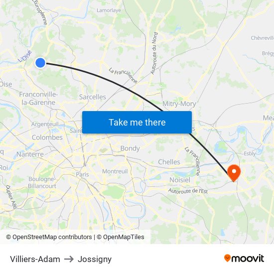 Villiers-Adam to Jossigny map