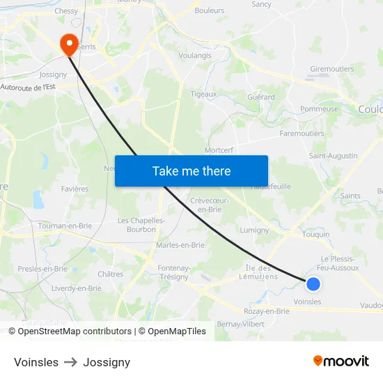 Voinsles to Jossigny map