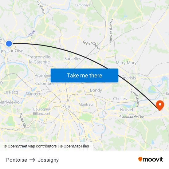 Pontoise to Jossigny map