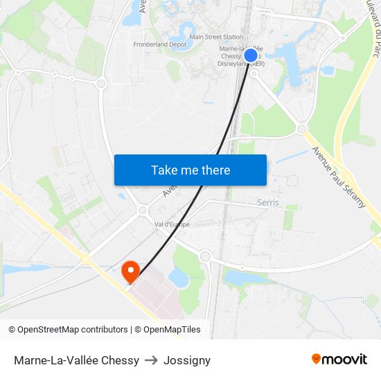 Marne-La-Vallée Chessy to Jossigny map