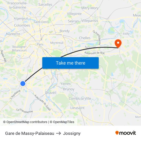 Gare de Massy-Palaiseau to Jossigny map