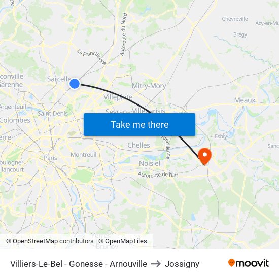 Villiers-Le-Bel - Gonesse - Arnouville to Jossigny map