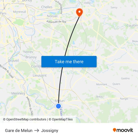 Gare de Melun to Jossigny map