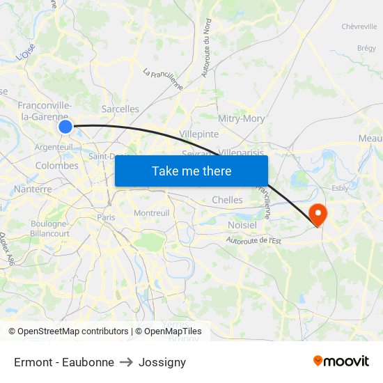 Ermont - Eaubonne to Jossigny map