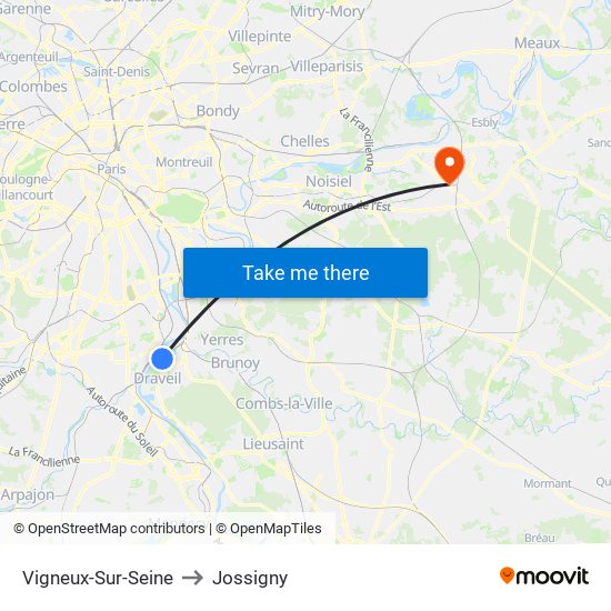 Vigneux-Sur-Seine to Jossigny map