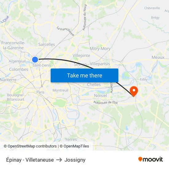Épinay - Villetaneuse to Jossigny map