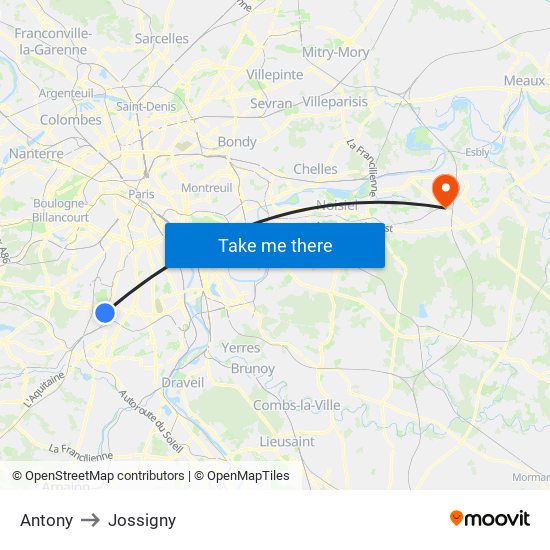 Antony to Jossigny map