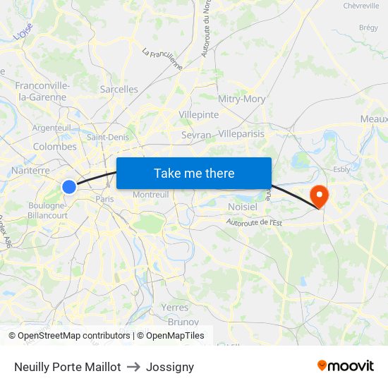 Neuilly Porte Maillot to Jossigny map