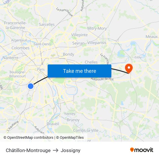 Châtillon-Montrouge to Jossigny map