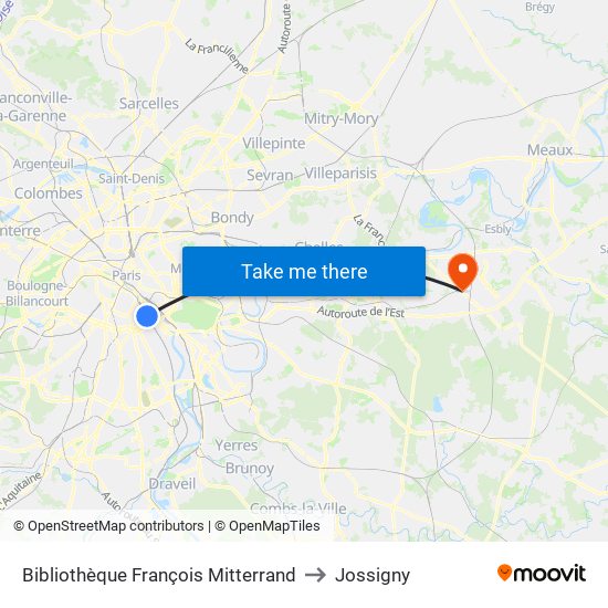 Bibliothèque François Mitterrand to Jossigny map